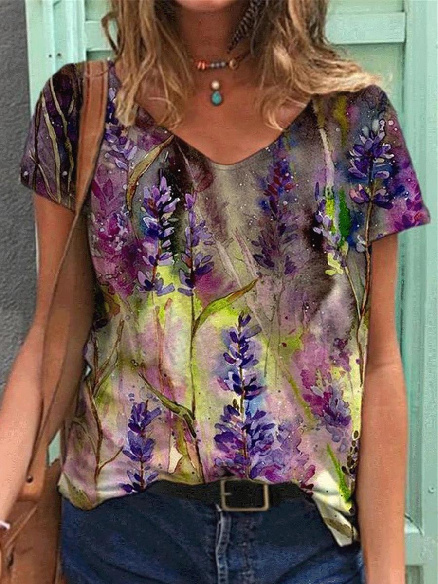 Floral Digital Print Fashion Short-sleeved T-shirt