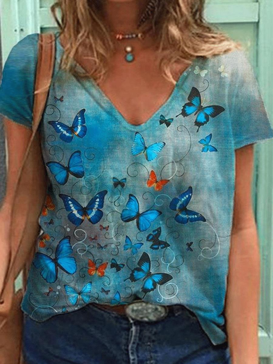 Floral Digital Print Fashion Short-sleeved T-shirt