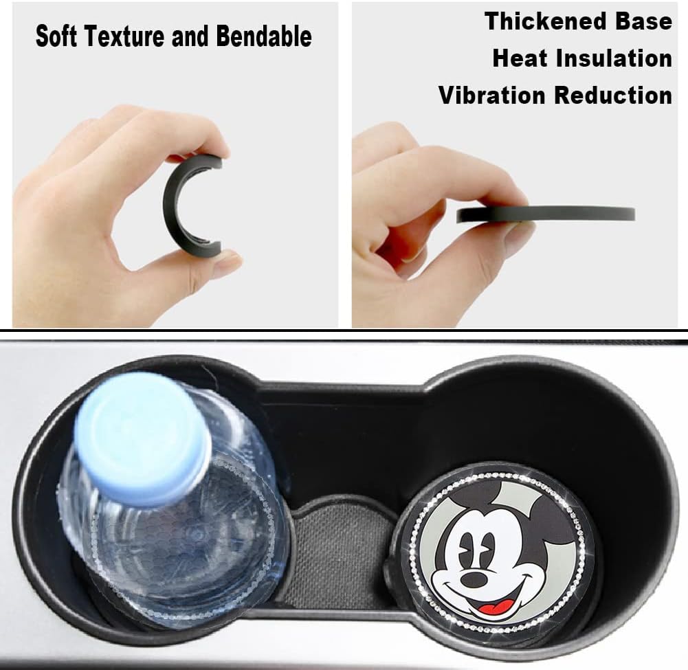2PCS Car Cup Holders Coasters Mickey Mouse,Black Silicone Anti-Slip Car Coasters Car Interior Accessories -Universal Size, Black