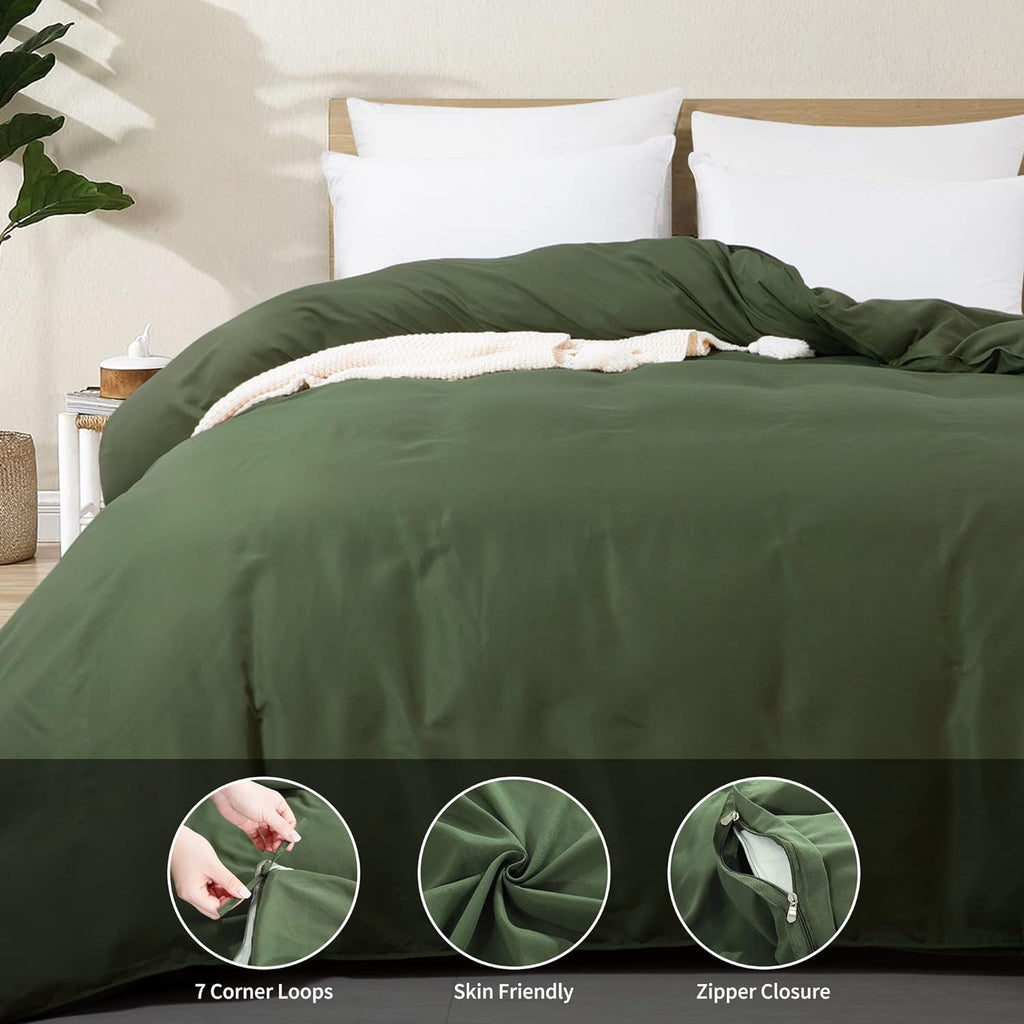 HOMBYS Oversized King Duvet Cover 120 x120 Inch, Ultra Soft Microfiber Olive Green Duvet Cover for All Season with Ziper Closure, 8 Coner Tabs (Olive Green, Oversized King)