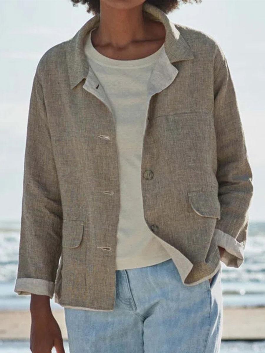 Pure Color Fashion Lapel Casual Long-sleeved Jacket