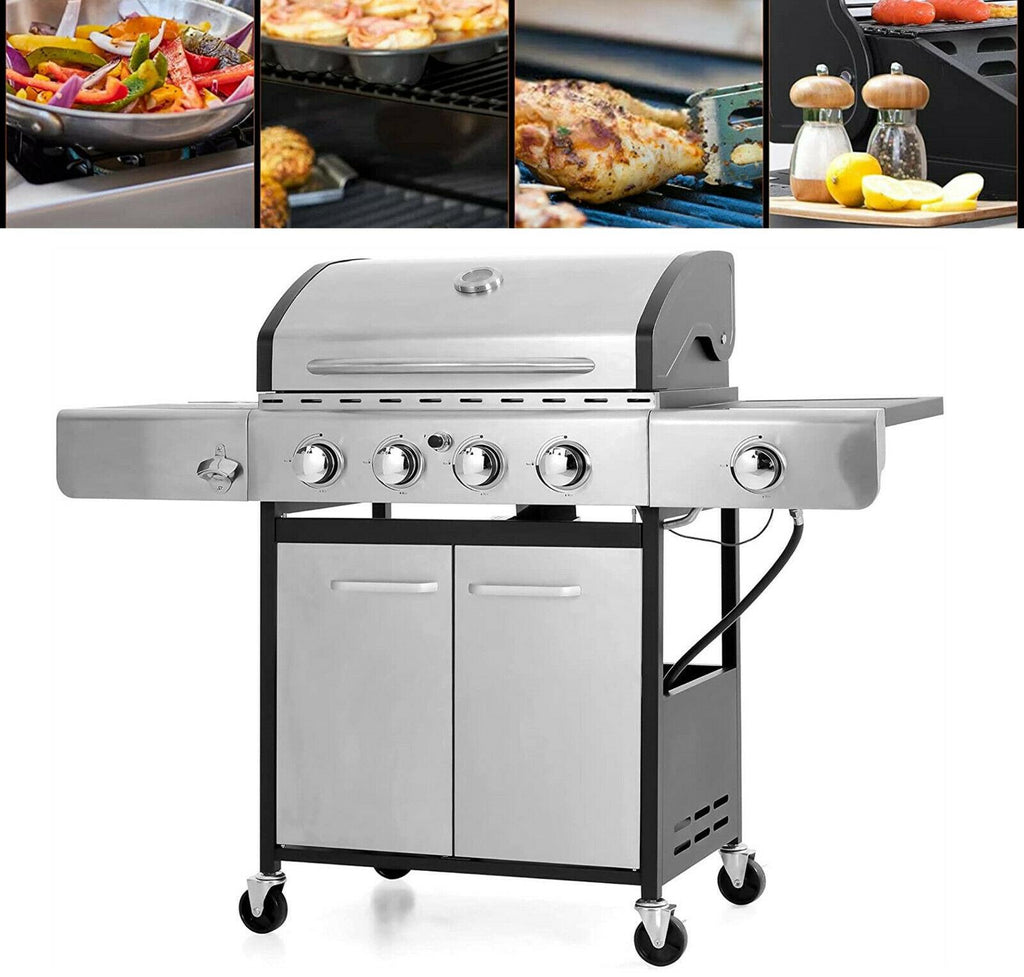 Propane Gas Grill 4 Burners with Cover  Steel CooGrill Outdoor BBQ