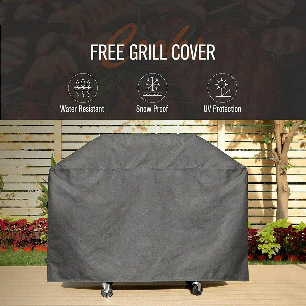 Propane Gas Grill 4 Burners with Cover  Steel CooGrill Outdoor BBQ