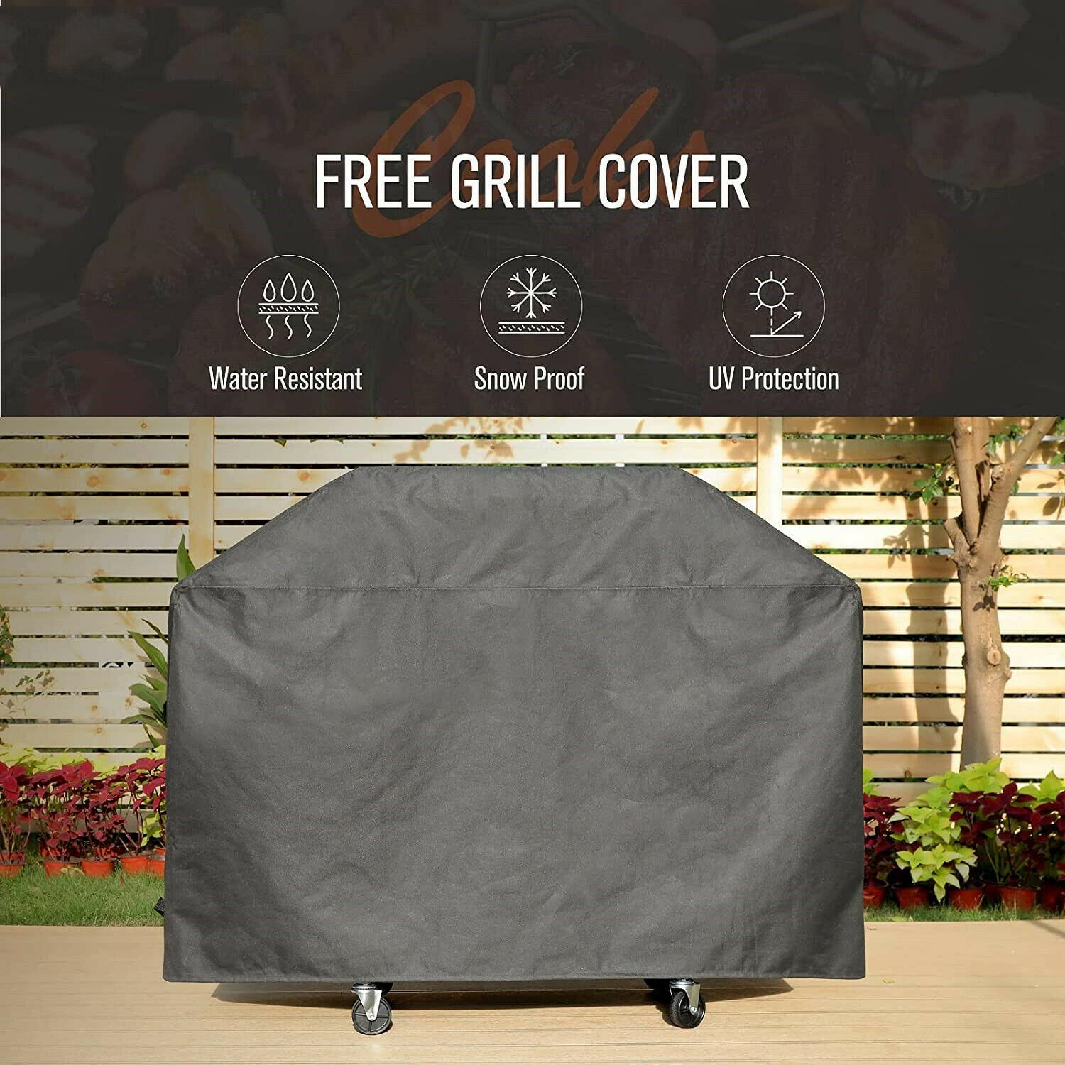 Propane Gas Grill 4 Burners with Cover  Steel CooGrill Outdoor BBQ