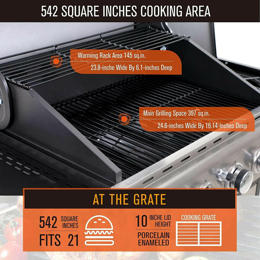 Propane Gas Grill 4 Burners with Cover  Steel CooGrill Outdoor BBQ