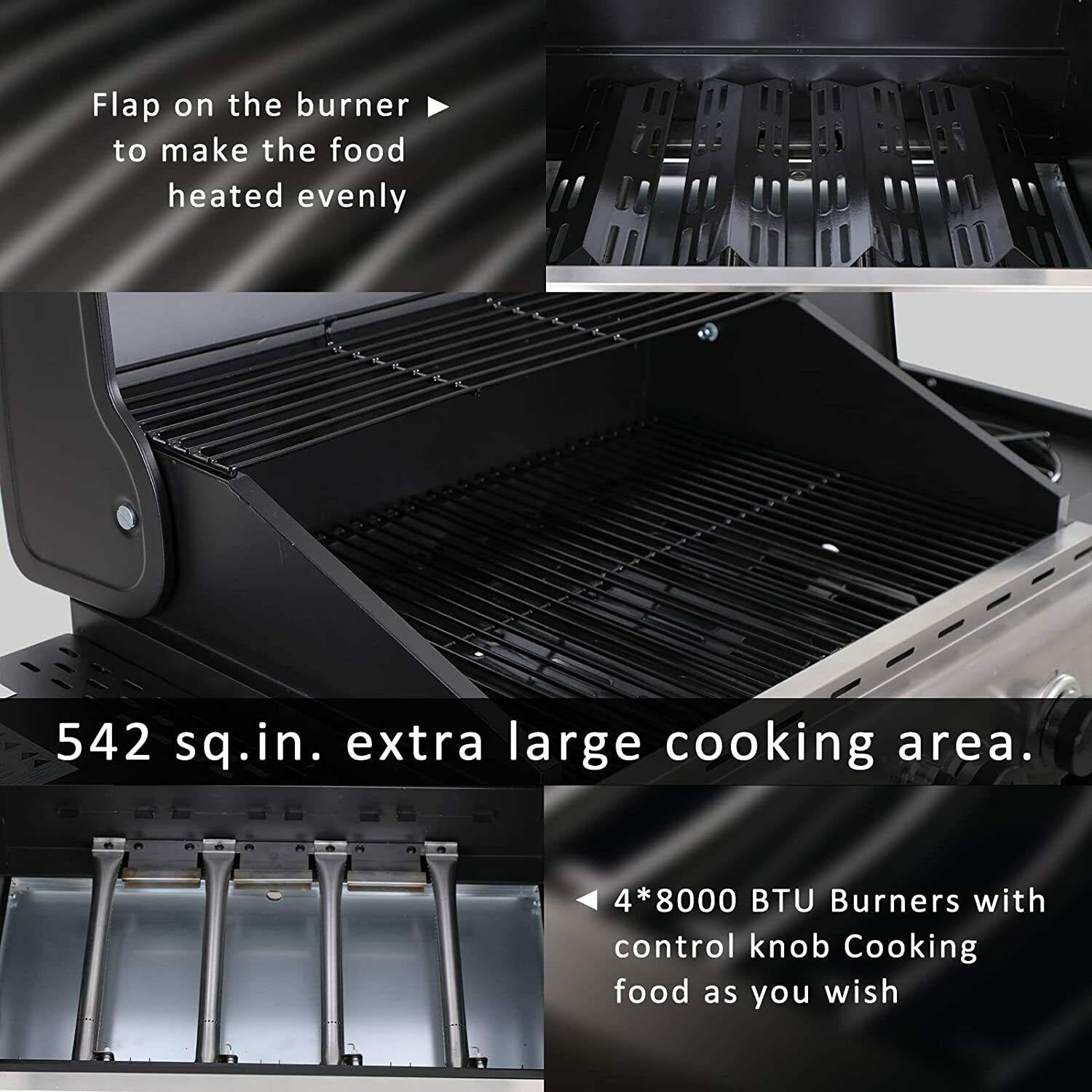 Propane Gas Grill 4 Burners with Cover  Steel CooGrill Outdoor BBQ