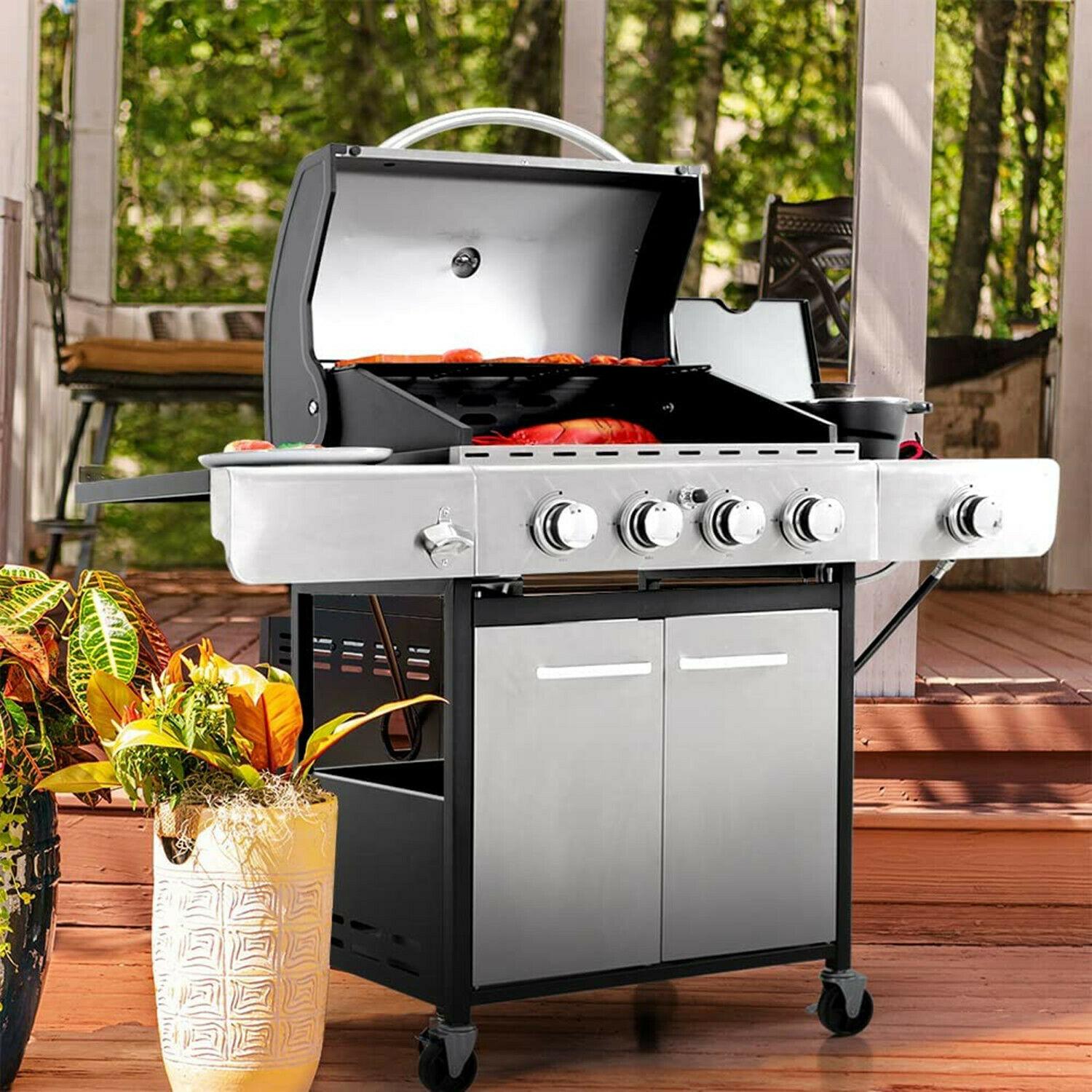 Propane Gas Grill 4 Burners with Cover  Steel CooGrill Outdoor BBQ