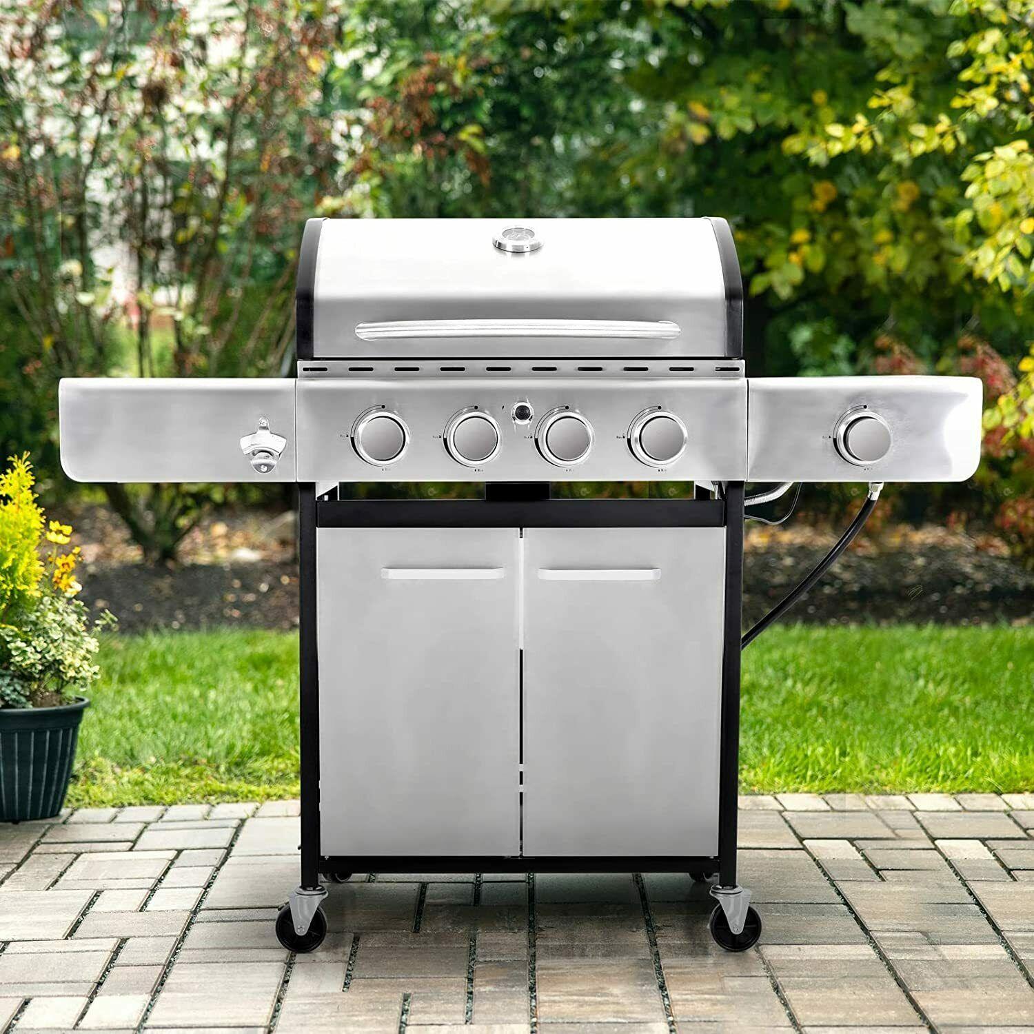 Propane Gas Grill 4 Burners with Cover  Steel CooGrill Outdoor BBQ