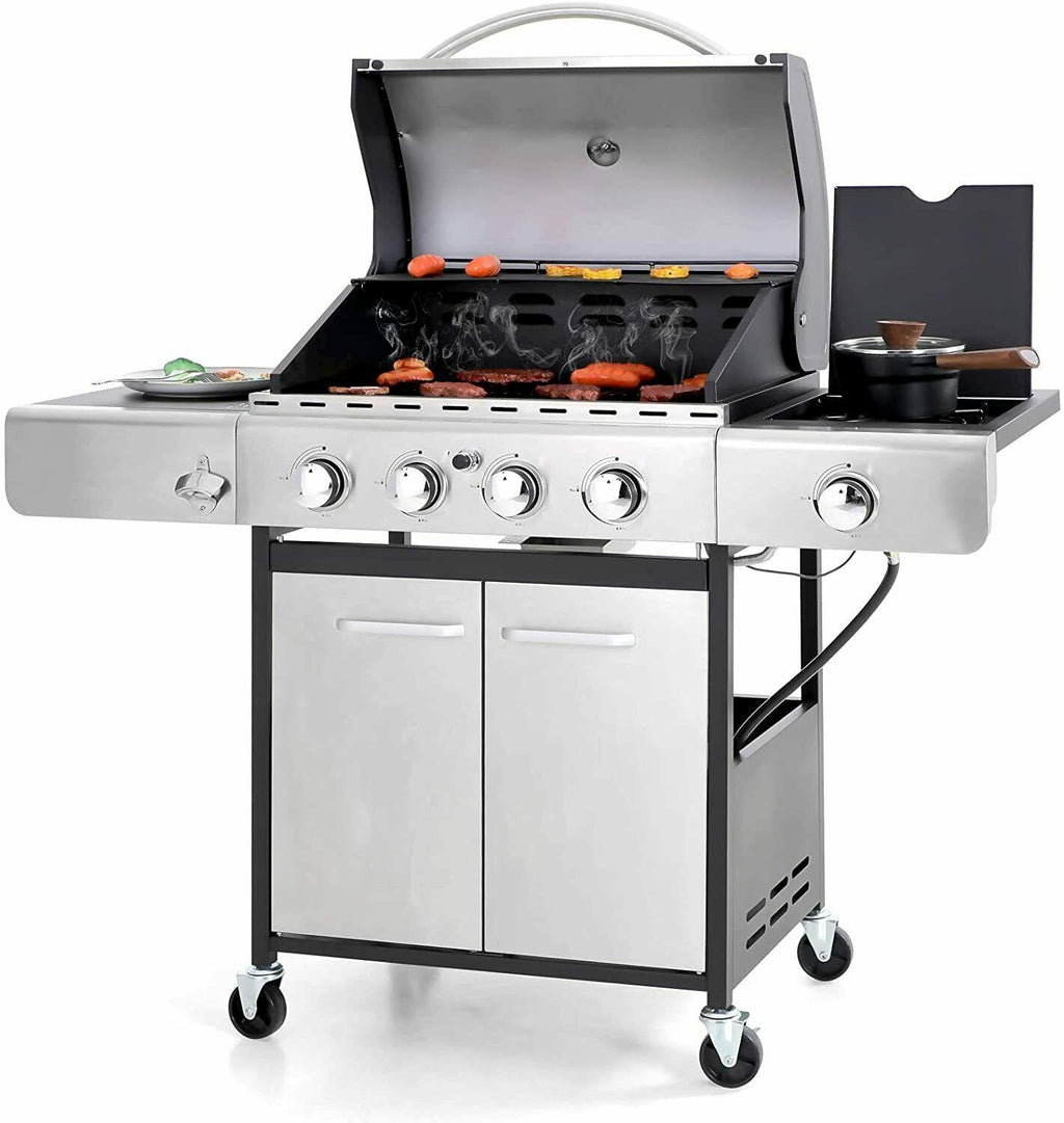 Propane Gas Grill 4 Burners with Cover  Steel CooGrill Outdoor BBQ
