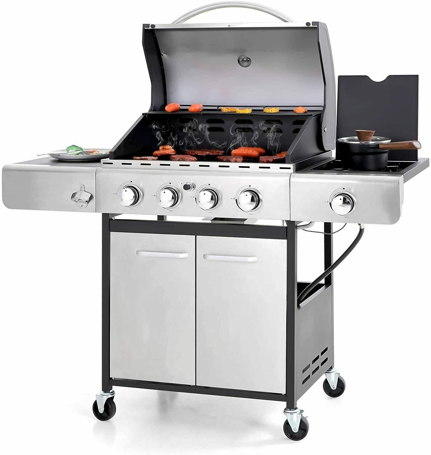 Propane Gas Grill 4 Burners with Cover  Steel CooGrill Outdoor BBQ