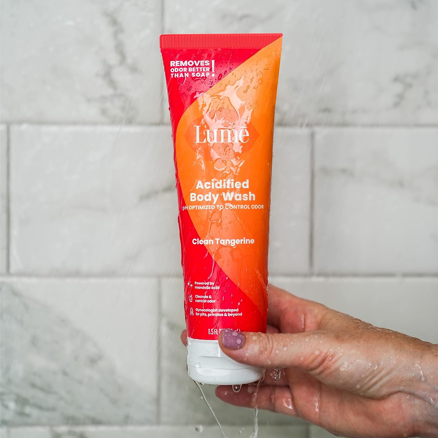 Lume Acidified Body Wash - 24 Hour Odor Control - Removes Odor Better than Soap - Moisturizing Formula - SLS Free, Paraben Free - Safe For Sensitive Skin - 8.5 ounce (Clean Tangerine)