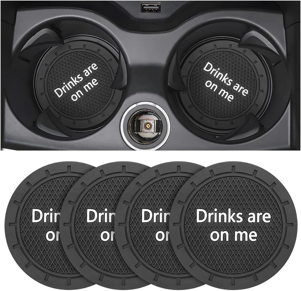 8sanlione Car Cup Coaster, 4Pcs 2.75 Inch Auto Cup Holder Insert Coasters, Non-Slip Waterproof Embedded Drink Mat, Automotive Interior Accessories for Men and Women (B Black/4PCS)