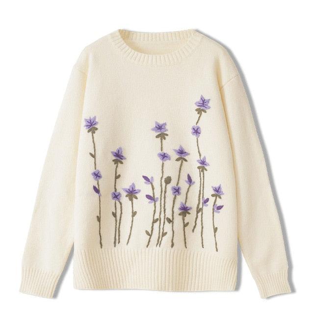 floral pullover sweater long sleeve