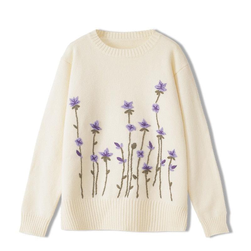 floral pullover sweater long sleeve