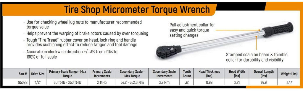 GEARWRENCH 1/2" Drive Tire Shop Micrometer Torque Wrench 30-250 ft/lbs. - 85088, Black