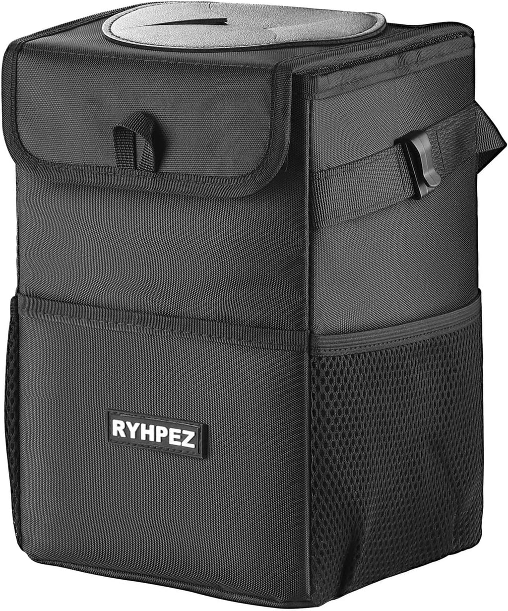 Ryhpez Car Trash Can with Lid - Car Trash Bag Hanging with Storage Pockets Collapsible and Portable Car Garbage Bin