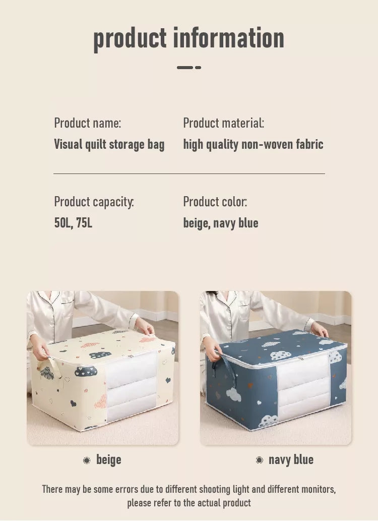 LarCapacity Clothes StoraBag Organizer With Reinforced Handle, Suitable For Blankets, Bedding, Foldable With Sturdy Zipper, Clear Window Christmas, Halloween, Thanksgiving Gift