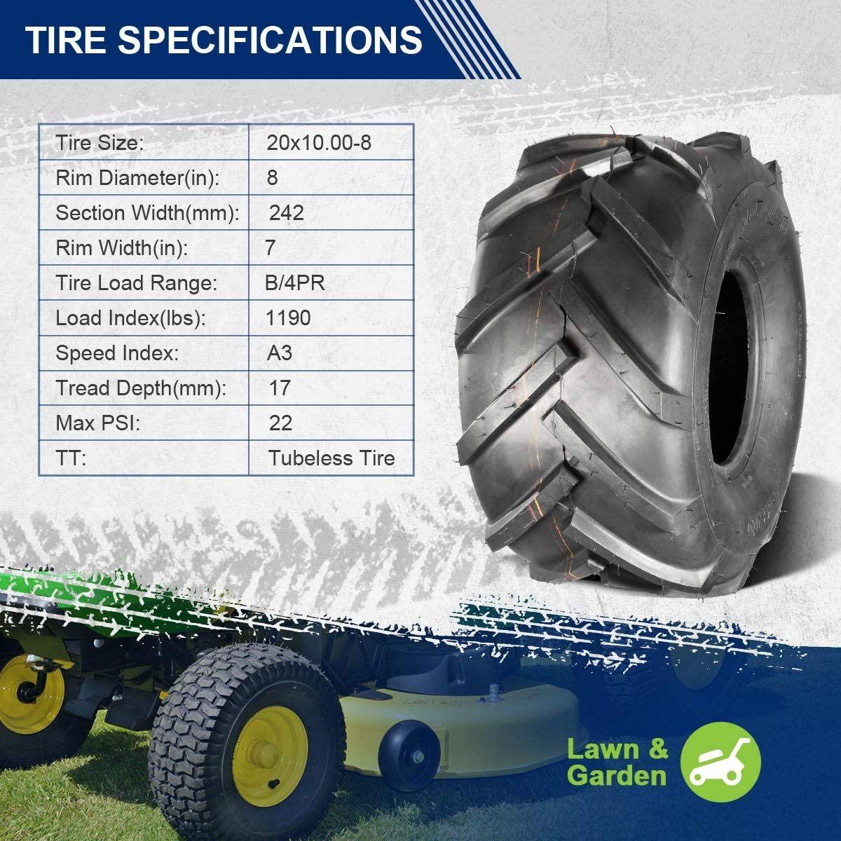 MaxAuto 2 Pcs 20x10.00-8 Super Lug Lawn & Garden Tire, 4PR