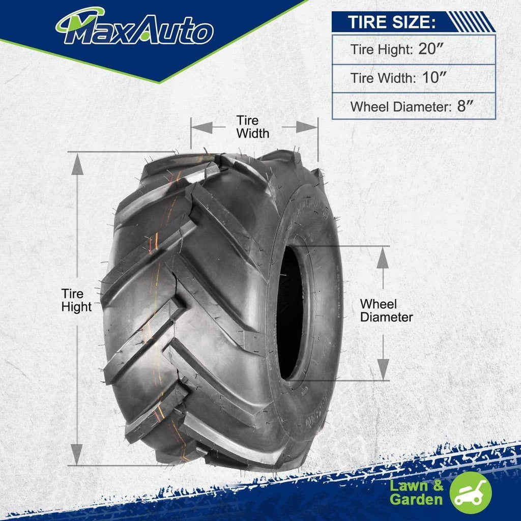 MaxAuto 2 Pcs 20x10.00-8 Super Lug Lawn & Garden Tire, 4PR