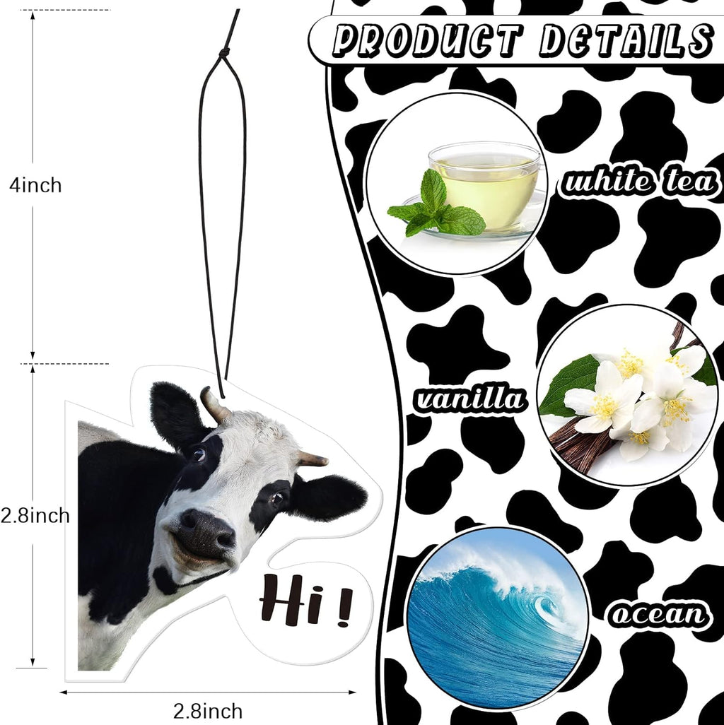 Pack of 8 Cow Air Freshener Car Cow Gifts for Women Funny Cow Print Car Accessories Hanging for Women Men Cute Air Freshener Decorative Car Freshener