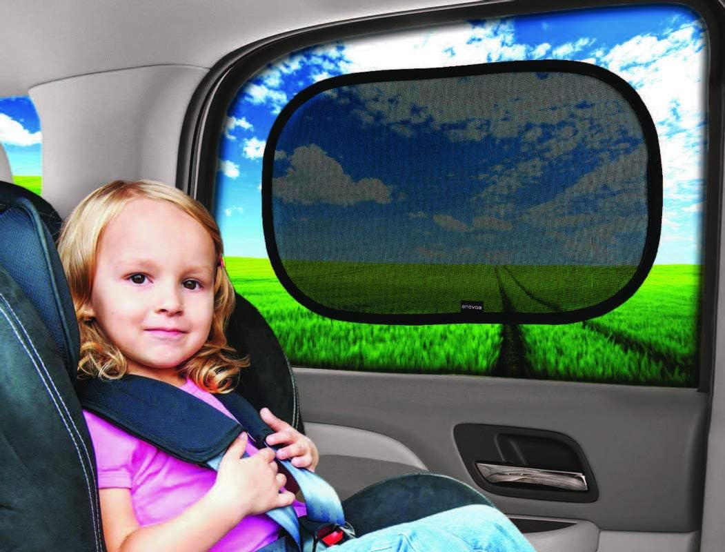 Enovoe Car Window Shade for Baby - (4 Pack) - Medium - 19" x 12" - Cling Car Sun Shade for Windows - Sun, Glare and UV Rays Protection for Your Child - Car Window Shades for Side Window