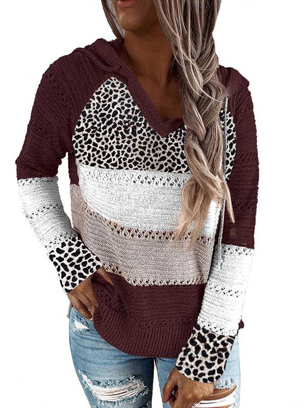 Fashion Color Block Leopard Striped Sweater