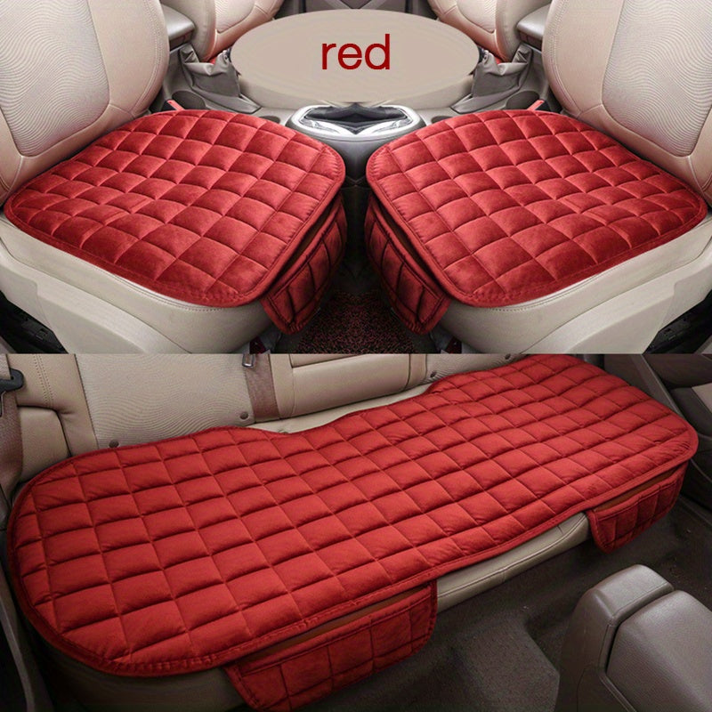 3-piece Set (52.36x19.29inch) Plush Plaid Thickened Insulation Car Seat Cushions - Car, SUV, And Truck Protectors - Car Accessories