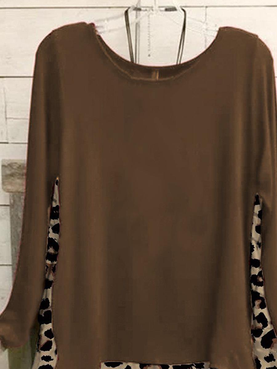 Casual Leopard Stitching Long-sleeved T-shirt