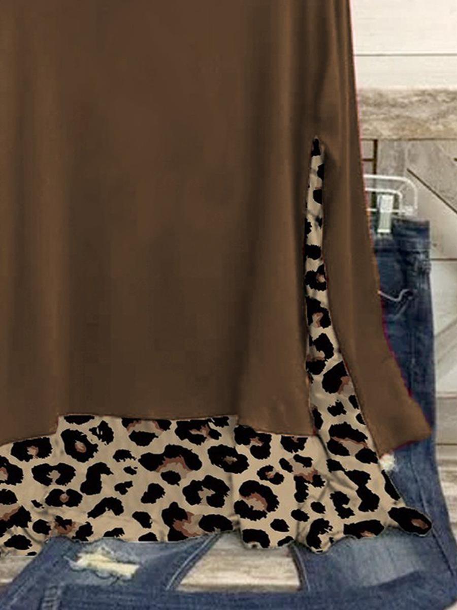 Casual Leopard Stitching Long-sleeved T-shirt