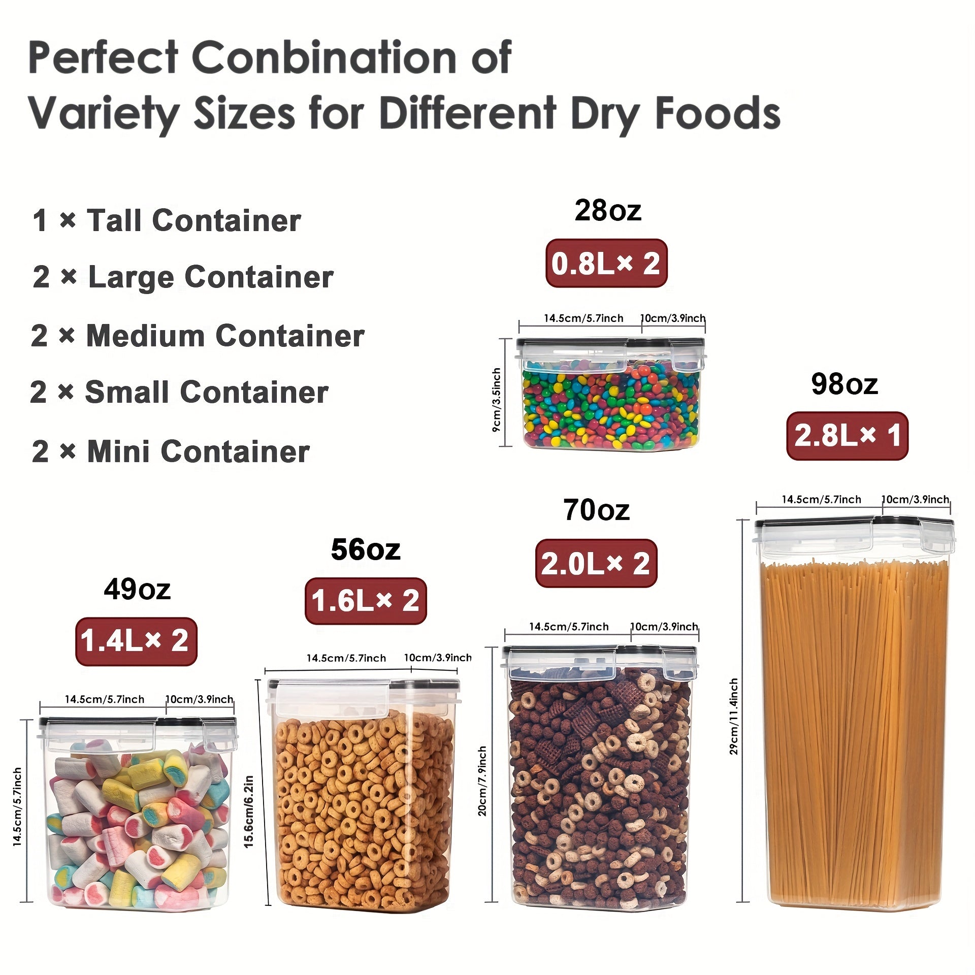 9Pcs Airtight Food StoraContainers With Lids,BPA Free,Plastic Kitchen And Pantry Canisters For Cereal,Dry Food,Flour And Sugar,Dishwasher Safe