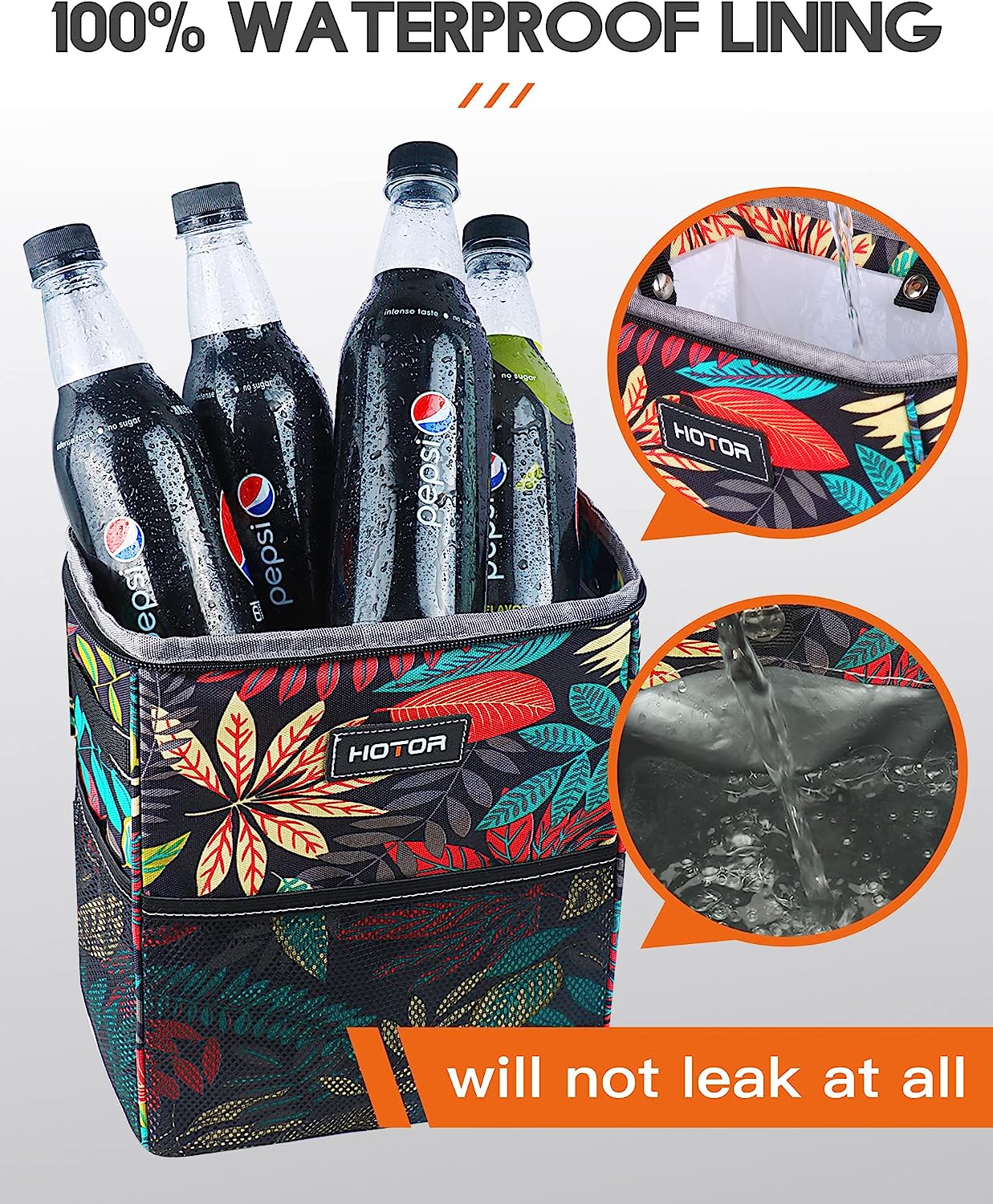 HOTOR Car Trash Can, Multifunctional &amp; Fashionable Car Accessory for Interior Use, Waterproof &amp; Leakproof Car Organizer and Storage Bag with Adjustable Straps, Magnetic Buckles (Colorful Leaves)
