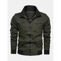 mens plain multi pockets turn down collar long sleeve cargo jackets