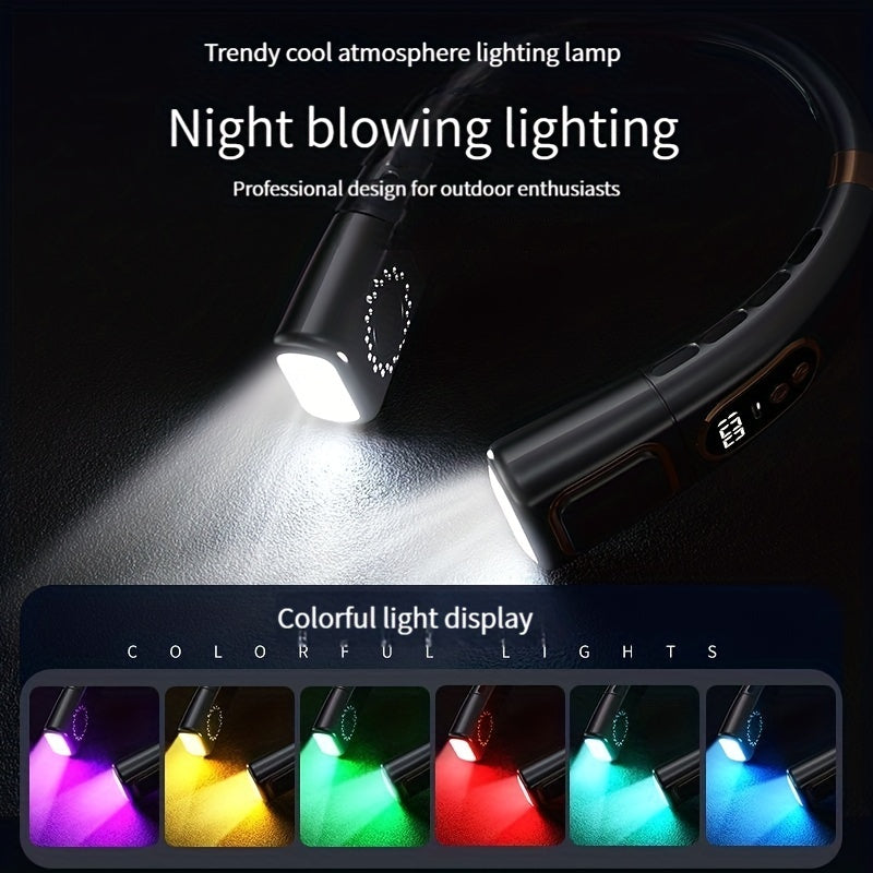 Portable Hanging Neck Fan USB Handheld Silent Small Electric Fan Multi-functional Leafless Mini With Lighting LED Digital Display