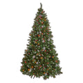 Noble House 7 Foot Artificial Mixed Spruce Christmas Tree with Frosted Branches, Red Berries, and Frosted Pinecones, Green/Multicolored Lights