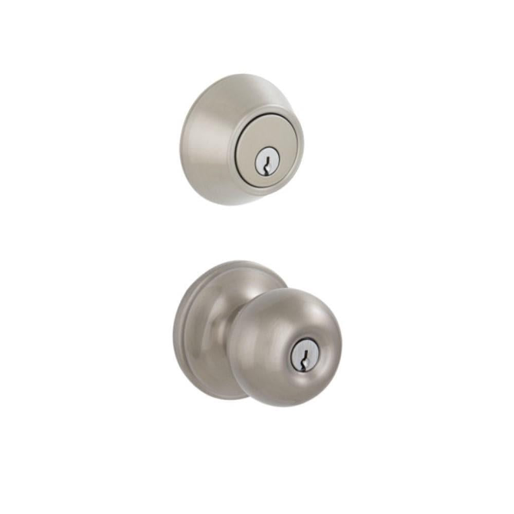 Satin Nickel Single Cylinder Deadbolt and Jeffir Keyed Entry Door Knob Combo Pack