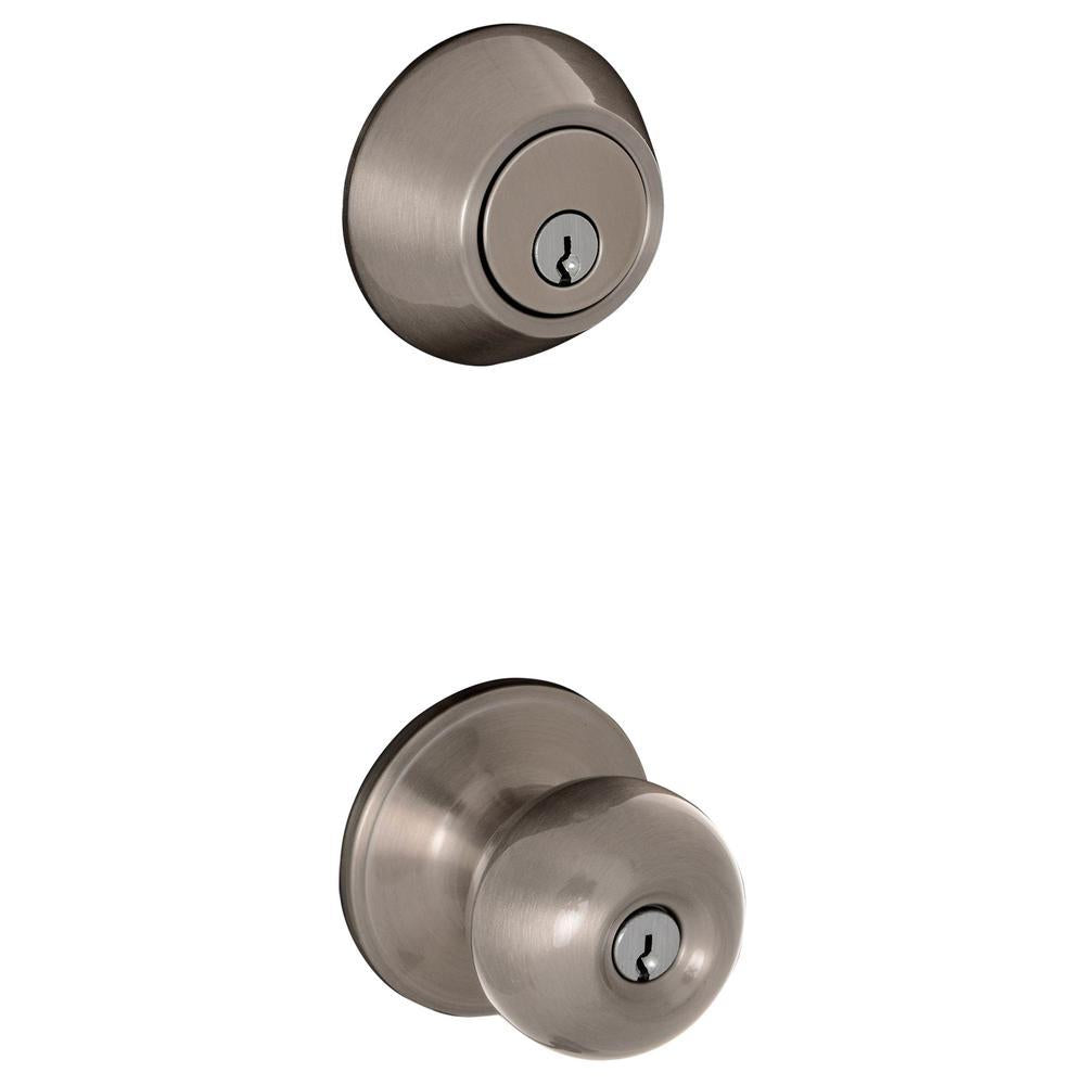 Satin Nickel Single Cylinder Deadbolt and Jeffir Keyed Entry Door Knob Combo Pack