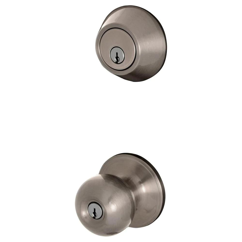 Satin Nickel Single Cylinder Deadbolt and Jeffir Keyed Entry Door Knob Combo Pack