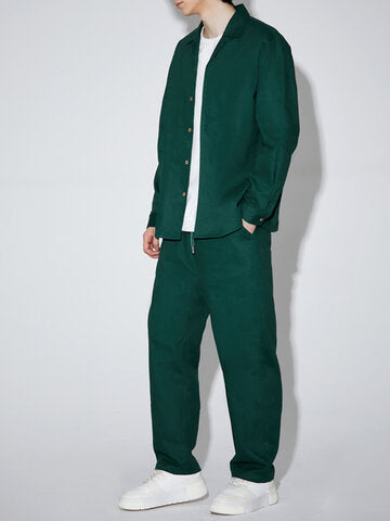 mens pure color revere collar shirts basics two pieces outfits with sweatpants