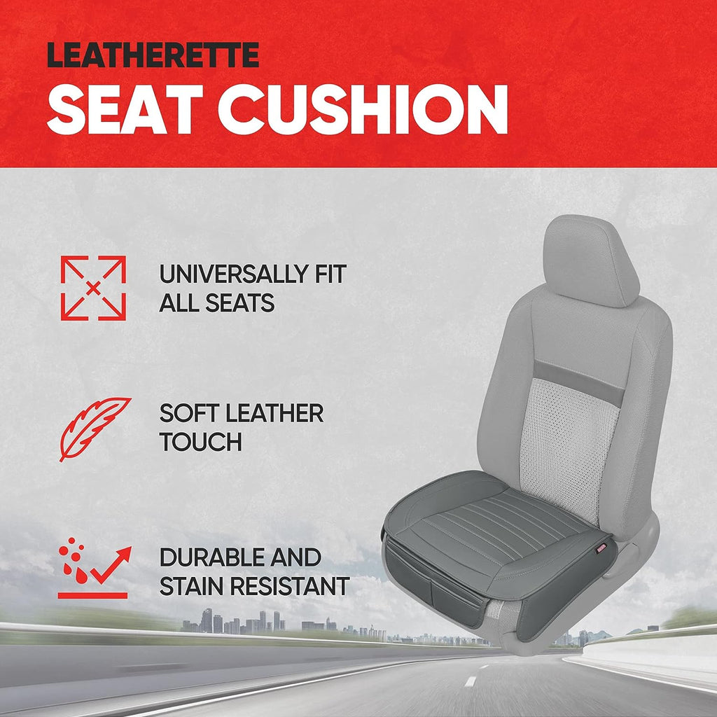 Motor Trend Seat Covers for Cars Trucks SUV, Faux Leather 2-Pack Gray Padded Car Seat Covers with Storage Pockets, Premium Interior Seat Cover