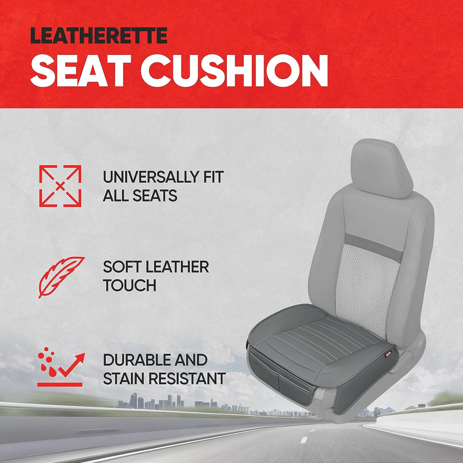 Motor Trend Seat Covers for Cars Trucks SUV, Faux Leather 2-Pack Gray Padded Car Seat Covers with Storage Pockets, Premium Interior Seat Cover