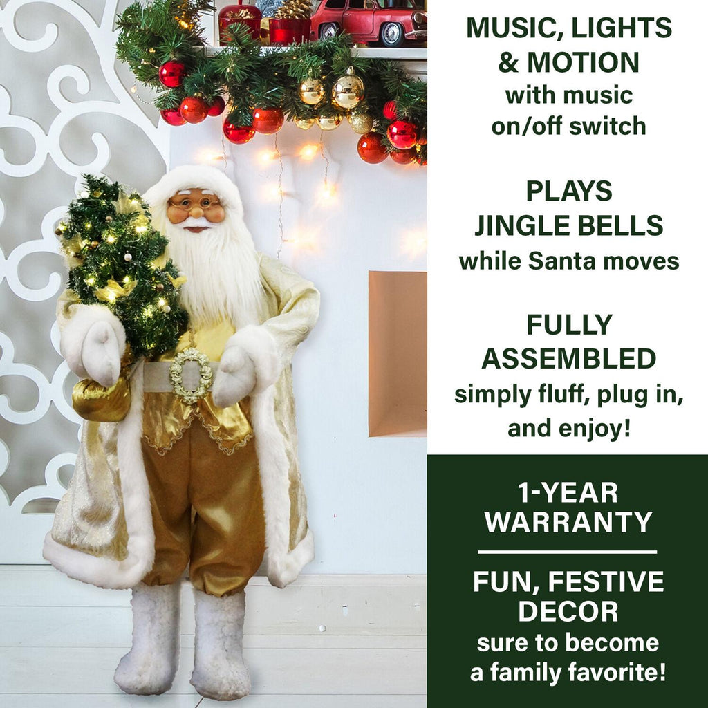 Fraser Hill Farm 3-Ft. Music and Motion Santa with Prelit Christmas Tree, Holiday Indoor Home Decor, FASC036M-19WHTGLD