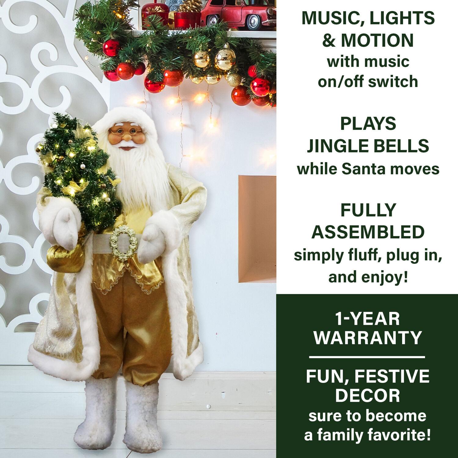 Fraser Hill Farm 3-Ft. Music and Motion Santa with Prelit Christmas Tree, Holiday Indoor Home Decor, FASC036M-19WHTGLD