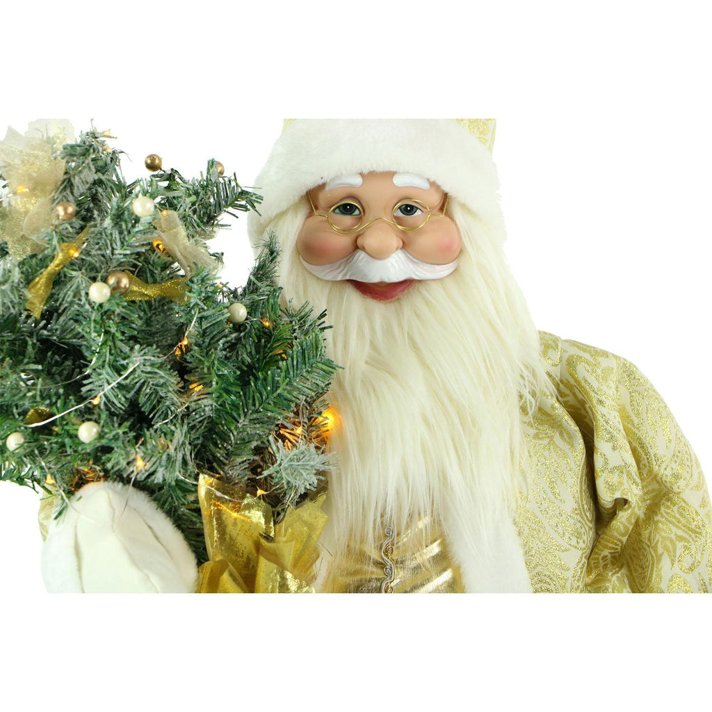 Fraser Hill Farm 3-Ft. Music and Motion Santa with Prelit Christmas Tree, Holiday Indoor Home Decor, FASC036M-19WHTGLD