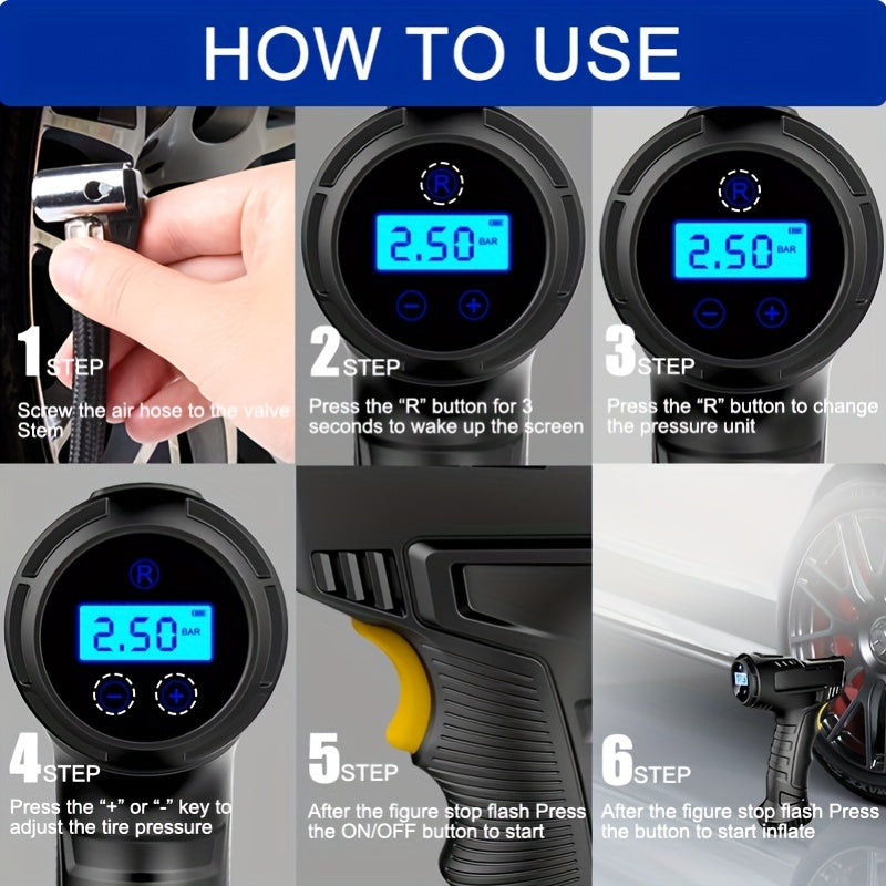 120W Portable Air Compressor Pump - Digital Tire Inflator For Cars, Bicycles &amp; Balls