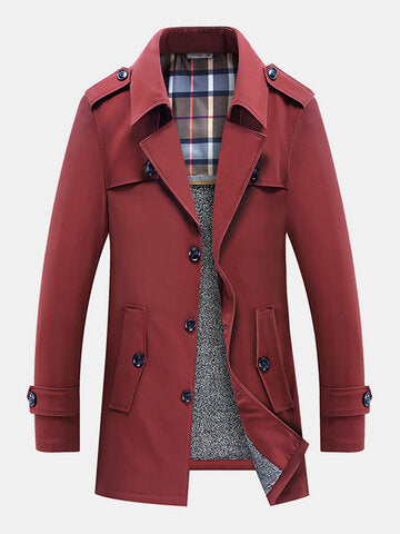 mens plush lined warm button front lapel casaul slant pocket overcoats