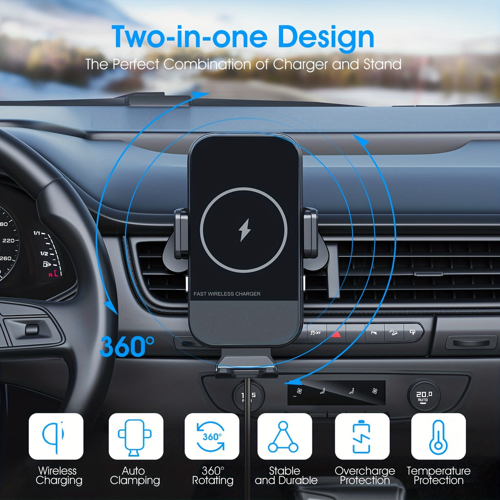 Wireless Car Charger, 15W Qi Fast Charging Auto Clamping Car Charger Phone Mount, Dashboard Air Vent Phone Holder, For  14/13/12/11/X, For Samsung For Galaxy S22+/S21/S10/Note 20