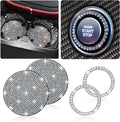 2pcs Bling Car Cup Holder Coasters &amp; 2pcs Push Start Button, 2.75 inch Anti-Slip Shockproof Universal Vehicle Coasters Insert, Bling Car Interior Accessories for Women Suits for Most Cars (White)