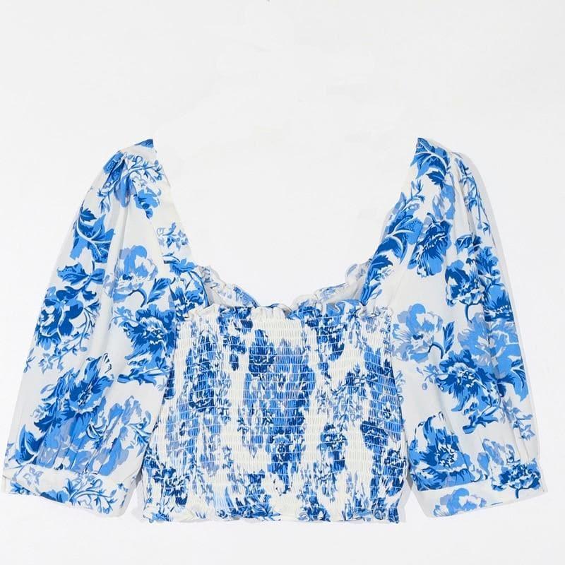 floral square collar crop top