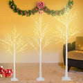 3PCS White Christmas Tree, 4FT 5FT 6FT Prelit Birth Tree Set with LED Lights, Lighted Artificial Christmas Tree for Holiday Xmas Party Decoration Indoor Outdoor Decor