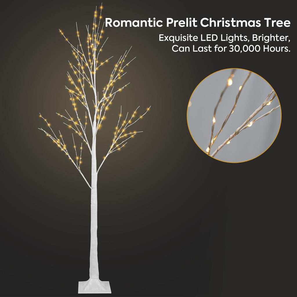 3PCS White Christmas Tree, 4FT 5FT 6FT Prelit Birth Tree Set with LED Lights, Lighted Artificial Christmas Tree for Holiday Xmas Party Decoration Indoor Outdoor Decor